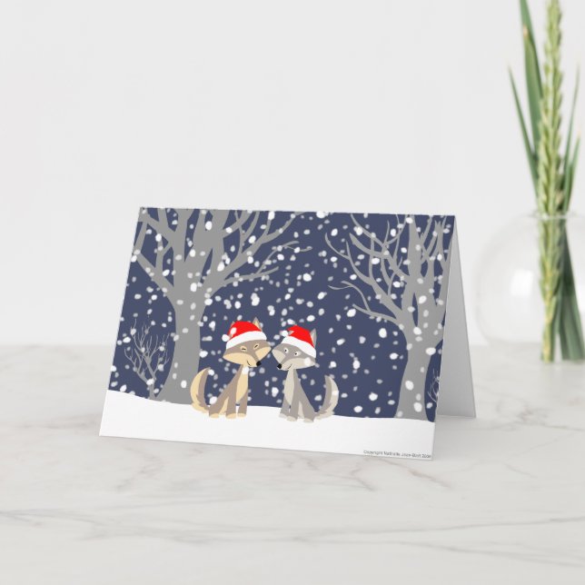 Two wolves in winter Christmas greeting card (Front)