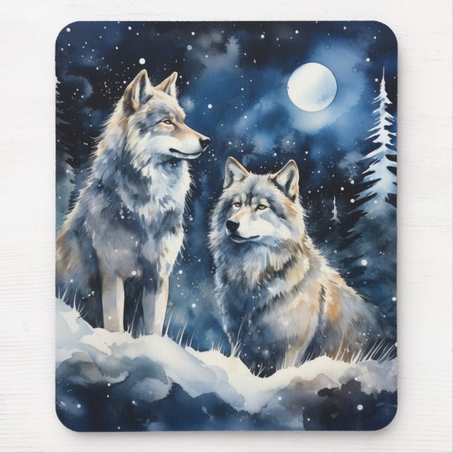 Two Wolves in Winter Mouse Pad (Front)