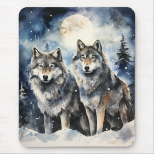 Two Wolves in Winter Mouse Pad