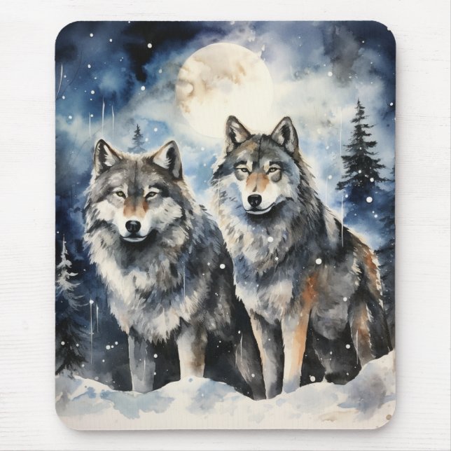 Two Wolves in Winter Mouse Pad (Front)
