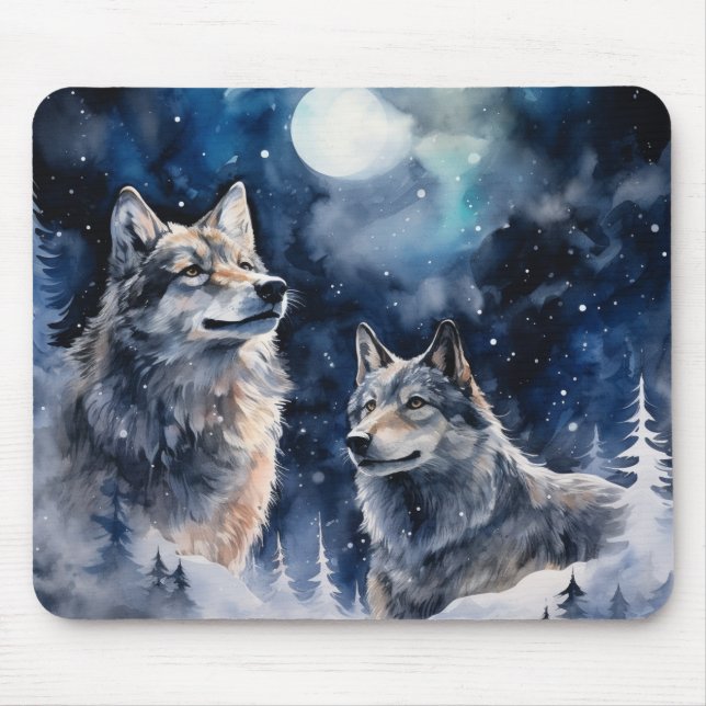 Two Wolves in Winter Mouse Pad (Front)