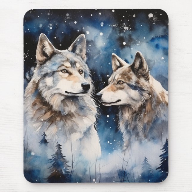 Two Wolves in Winter Mouse Pad (Front)