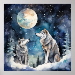 Two Wolves in Winter Poster