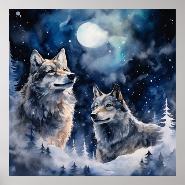 Two Wolves in Winter Poster (Front)