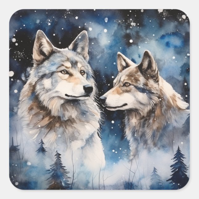 Two Wolves in Winter Square Sticker (Front)