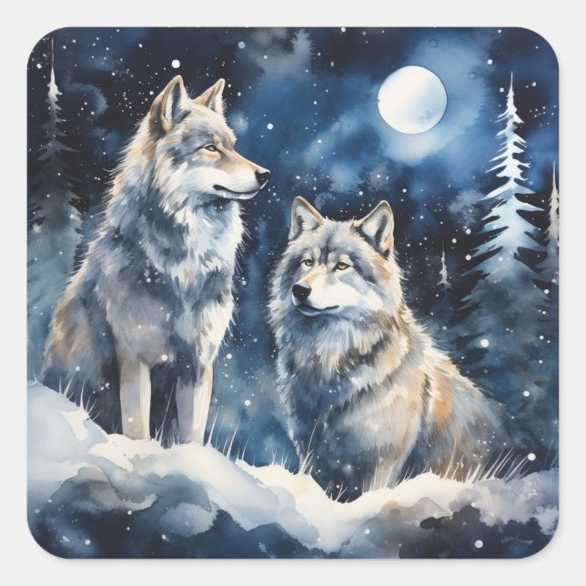 Two Wolves in Winter Square Sticker (Front)