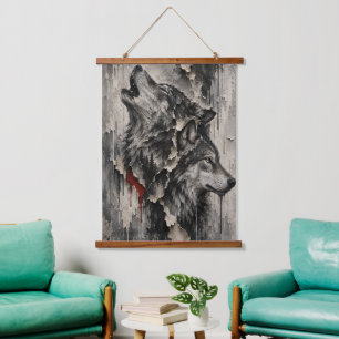 Two Wolves, One Heart Hanging Tapestry