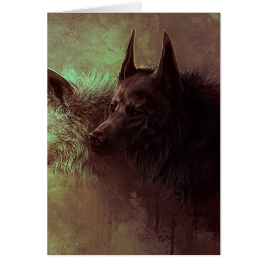 two wolves - painting wolf card