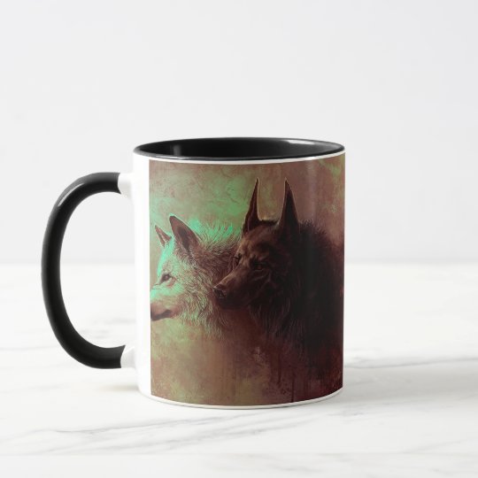 two wolves - painting wolf mug