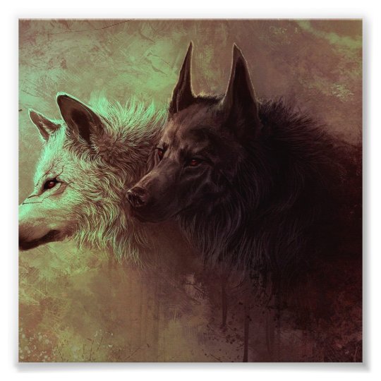 two wolves - painting wolf photo print