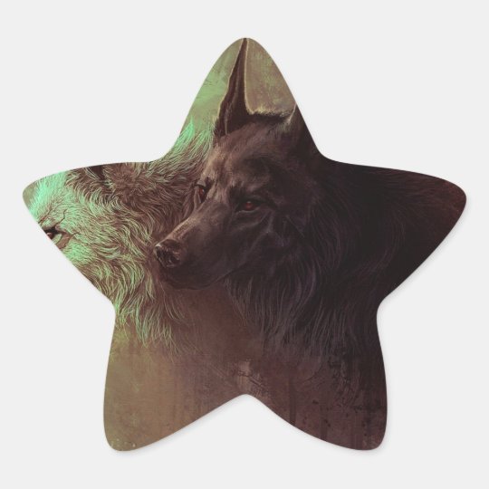 two wolves - painting wolf star sticker