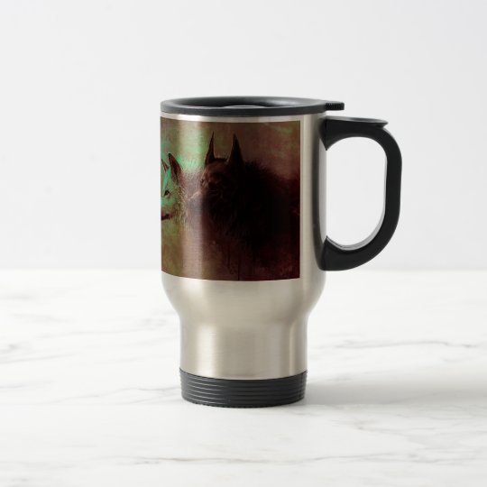 two wolves - painting wolf travel mug