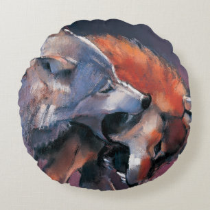 Two Wolves Round Pillow