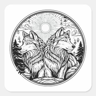 Two wolves square sticker