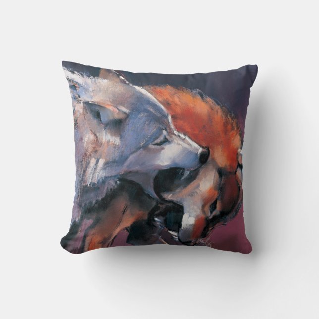 Two Wolves Throw Pillow (Front)