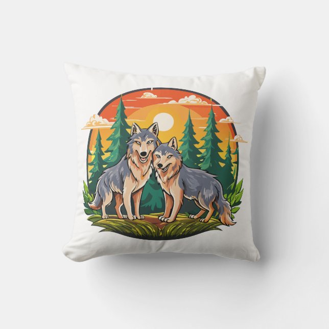 Two wolves throw pillow (Front)