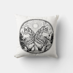Two wolves throw pillow