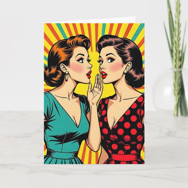 Two Woman Gossiping Telling Secrets Friendship Card (Front)