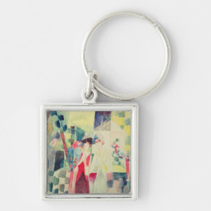 Two Women and a Man with Parrots, 20th century Keychain