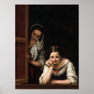 Two Women at a Window by Bartolome Esteban Murillo Poster