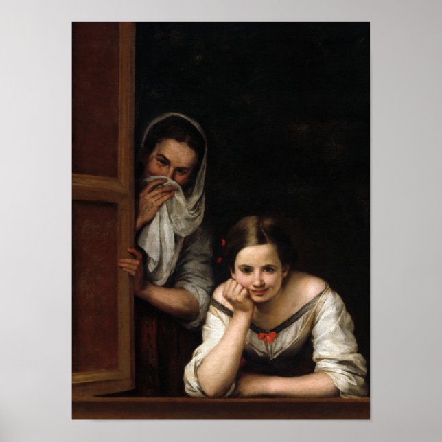 Two Women at a Window by Bartolome Esteban Murillo Poster (Front)