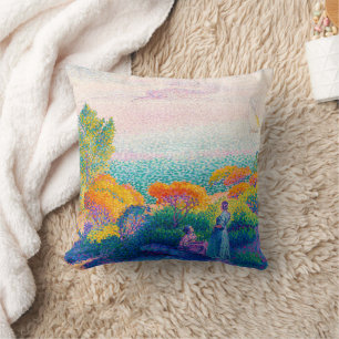 Two Women by Shore, Mediterranean   H.E. Cross   Throw Pillow