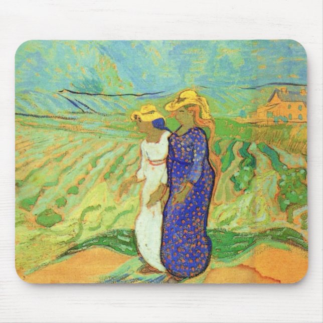 Two Women Crossing the Fields by Vincent van Gogh Mouse Pad (Front)