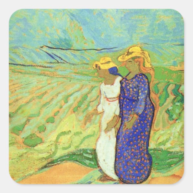 Two Women Crossing the Fields by Vincent van Gogh Square Sticker (Front)