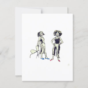 Two women depicted with curly hair postcard