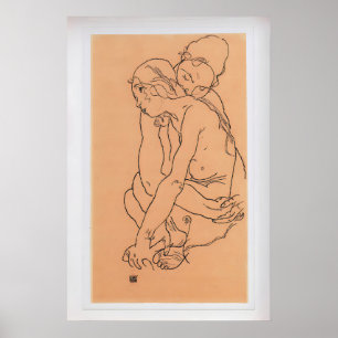 Two Women Embracing by Egon Schiele  Vintage Poster