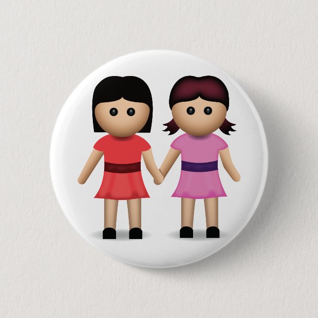 Two Women Holding Hands Emoji 2 Inch Round Button (Front)