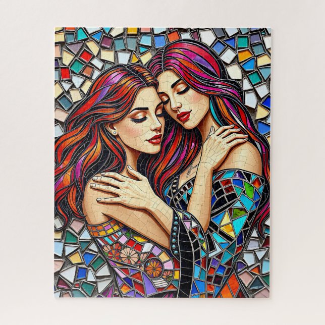 Two Women in Love | Faux Mosaic Tile Style Jigsaw Puzzle (Vertical)