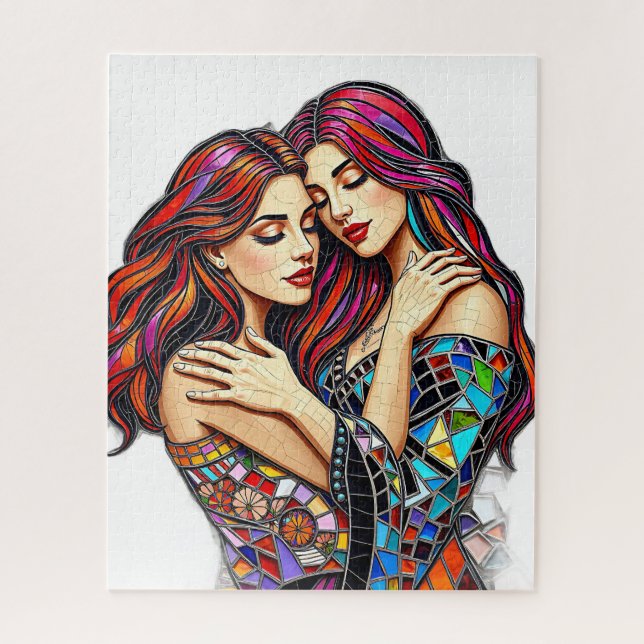 Two Women in Love | Faux Mosaic Tile Style Jigsaw Puzzle (Vertical)