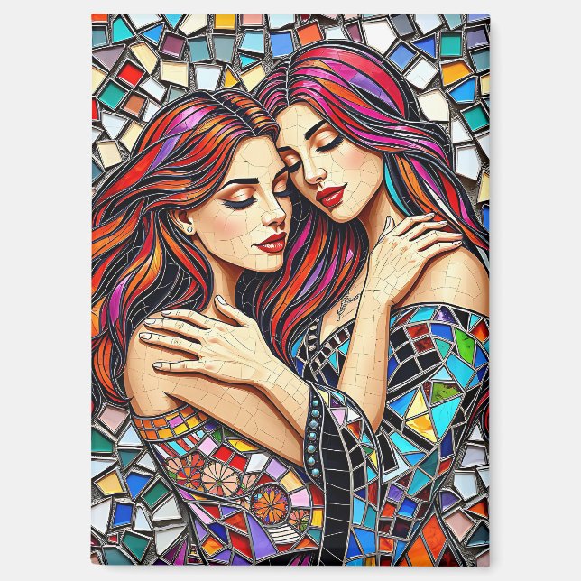 Two Women in Love | Faux Mosaic Tile Style Magnet (Front)