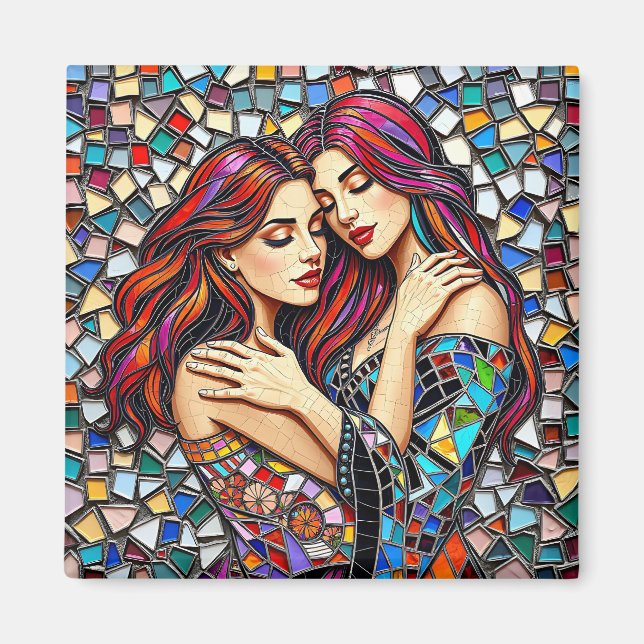 Two Women in Love | Faux Mosaic Tile Style Magnet (Front)