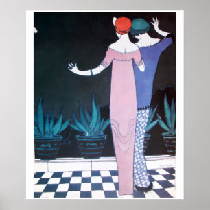 TWO WOMEN IN THE NIGHT ,Art Deco Beauty Fashion Poster