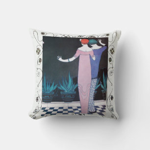 TWO WOMEN IN THE NIGHT Art Deco Beauty Fashion  Throw Pillow