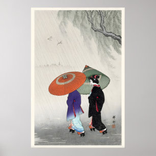 Two Women in the Rain Japanese Fine Art Print