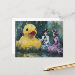 Two Women Picnic in Park With a Giant Duck Postcard