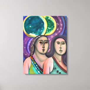 Two Women Under the Moon Canvas Print