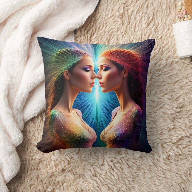Two Women With Colourful Auras in Abstract Art Throw Pillow (Blanket)