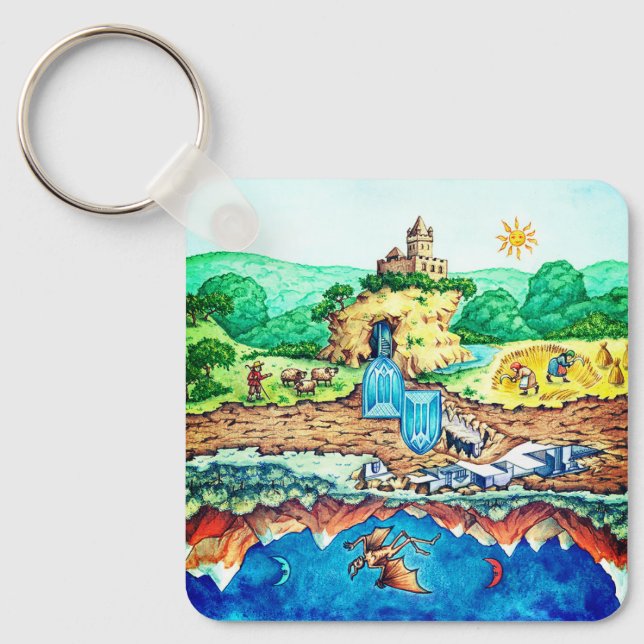 Two worlds - day world and night world keychain (Front)