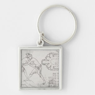 Two wrestlers, plan of a Cistercian church Keychain