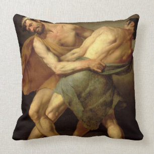 Two Wrestlers Throw Pillow