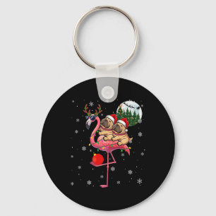 Two Xmas Shar Peis Riding Flamingo Reindeer Sungle Keychain