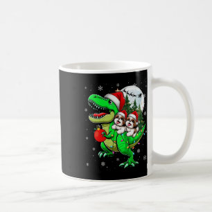 Two Xmas Shih Tzus Riding T-rex Reindeer Lover Kid Coffee Mug