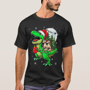 Two Xmas Whippets Riding T-rex Reindeer Lover Kids T-Shirt