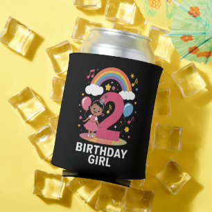Two Year Old Birthday Girl Cute 2nd Birthday Can Cooler