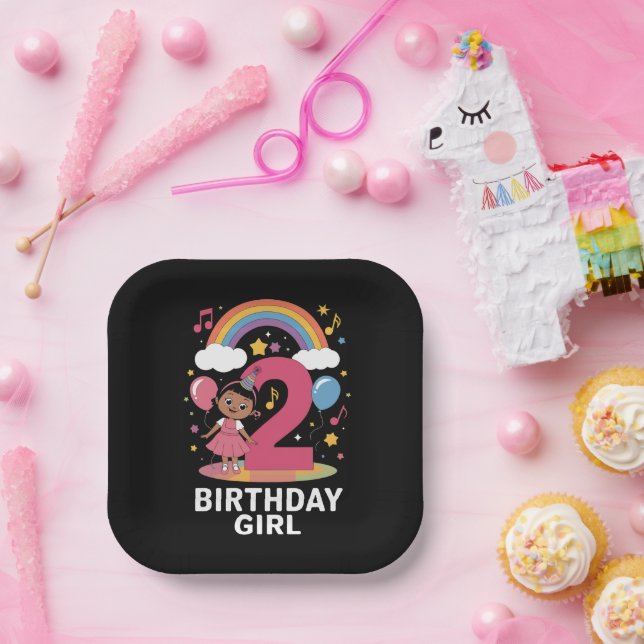 Two Year Old Birthday Girl Cute 2nd Birthday  Paper Plate (Party)