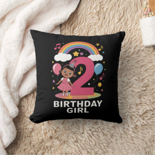 Two Year Old Birthday Girl Cute 2nd Birthday Throw Pillow